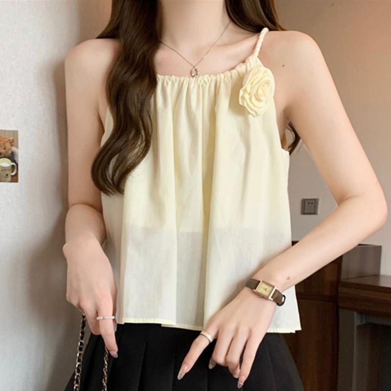 

VONDA Женские летние однотонные майки с открытыми плечами и цветочным узором 4XL жёлтый