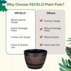 2pcs A Set of Retro Barrel Flower Pots with Tray - One Base + One Pot, Striped Plastic Flower Pot with Drainage Holes, Suitable for Indoor and Outdoor