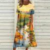 Women's Casual Round Neck Dress with Halloween Print and Pockets