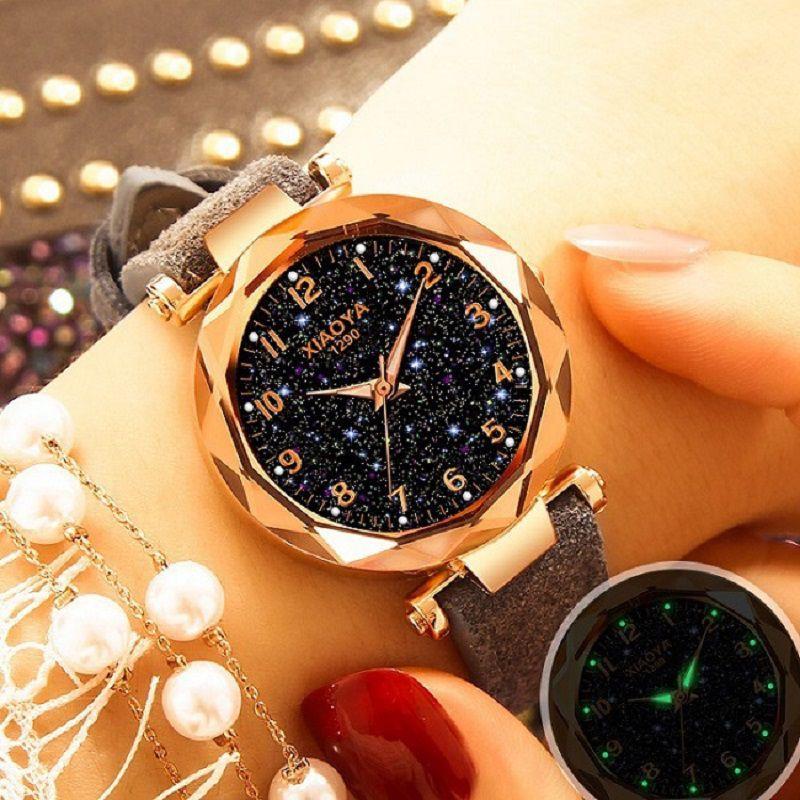 Stylish Women Wristwatch Featuring A Luminous Starry Sky And Rhinestone Details