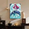 Gentle Pearl-Inlaid Little Mermaid Frameless Art | Moonlit Sea Rock Bg, Handmade 3D Pearl Craft, Ideal for Creamy, Ocean Home Decor
