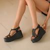 Fashion Thick Bottom Wedges Roman Sandals Women New Rhinestone High Heel Open Toe Big Size Sandales Casual Black Summer Gladiator Sandal