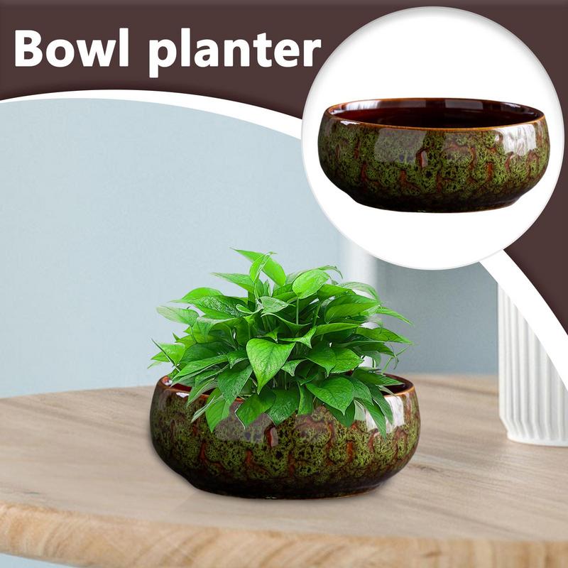 Bowl Planter Decorative Hydroponic Pot Ceramic Leakproof Spacious Bowl Planter For Indoors And Outdoors Succulents And Flowers