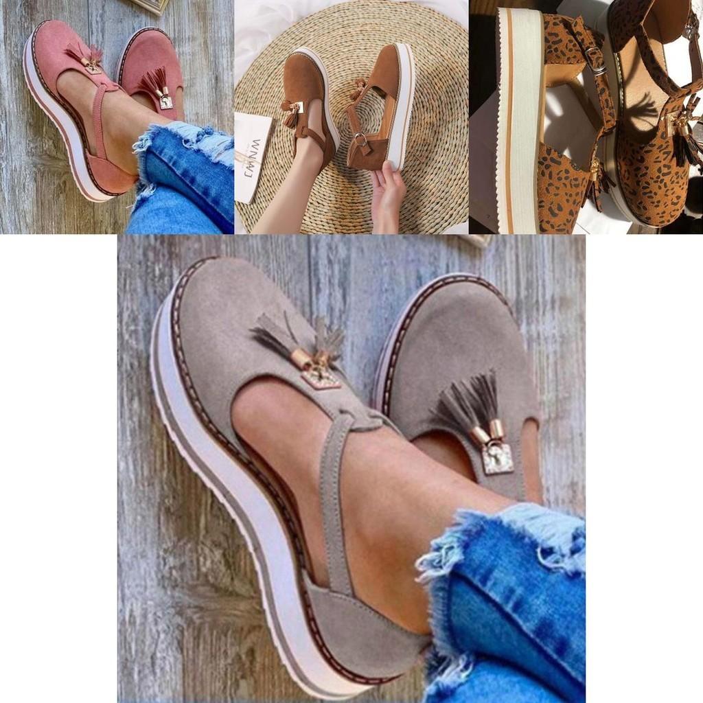 Elegant Women Tassel Round Toe Shoes Casual Flats With T-strap Gladiator Design