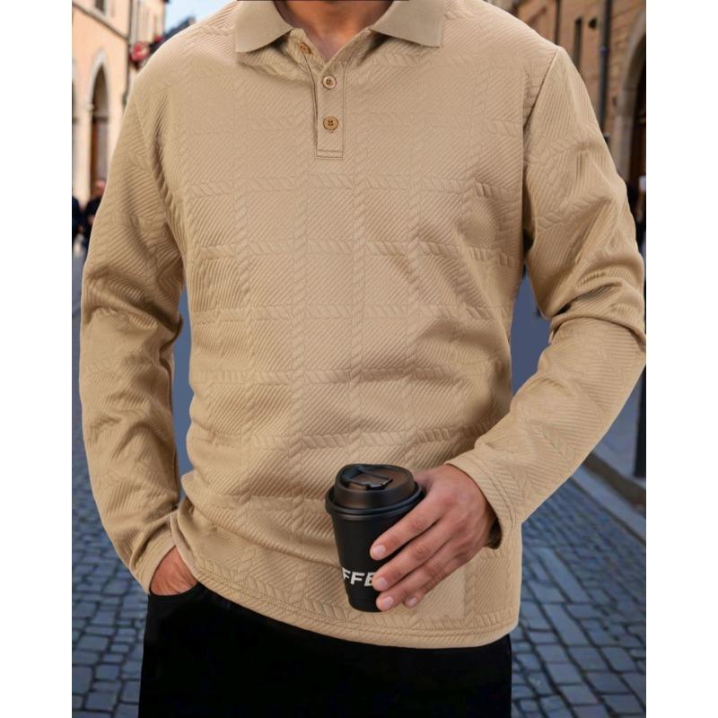 Men S Long Sleeve Turn Down Collar Polo Shirt Casual Spring Autumn