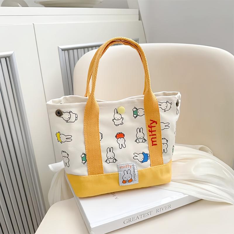 Cute Cartoon Rabbit Embroidered Canvas Tote Bag Large Capacity Minimalist Shoulder Handbag Fashionable Gift For Girls 20CM