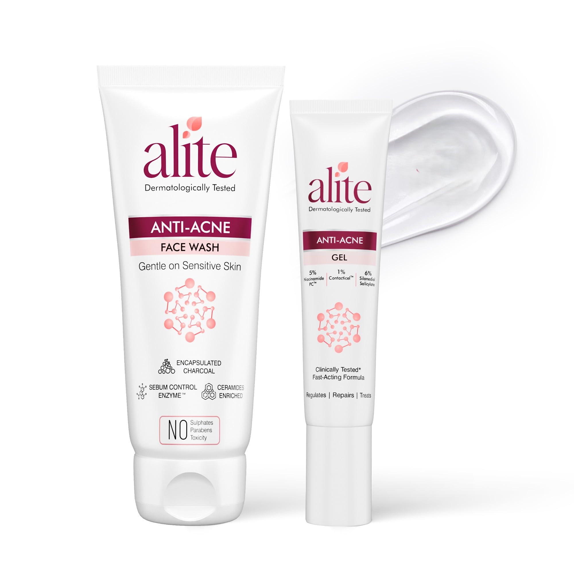 Alite Duo против акне - Угольная пенка для умывания + Гель против акне | Ежедневное очищение + Точечное средство для чувствительной кожи | Инкапсулированный уголь + Ниацинамид