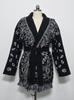 Cardigan Jacquard de Franjas Color-Blocked Retrô Europeu e Americano de Comprimento Médio - Casaco Feminino Solto com Lapela para Outono/Inverno