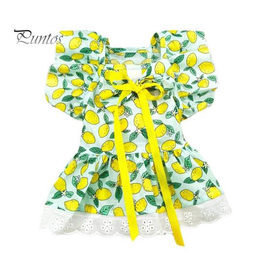 

1 комплект, платье для домашних животных, платье для собаки с лимонным принтом, юбка принцессы с рюшами на рукавах и головным убором, товары для домашних животных L зелёный