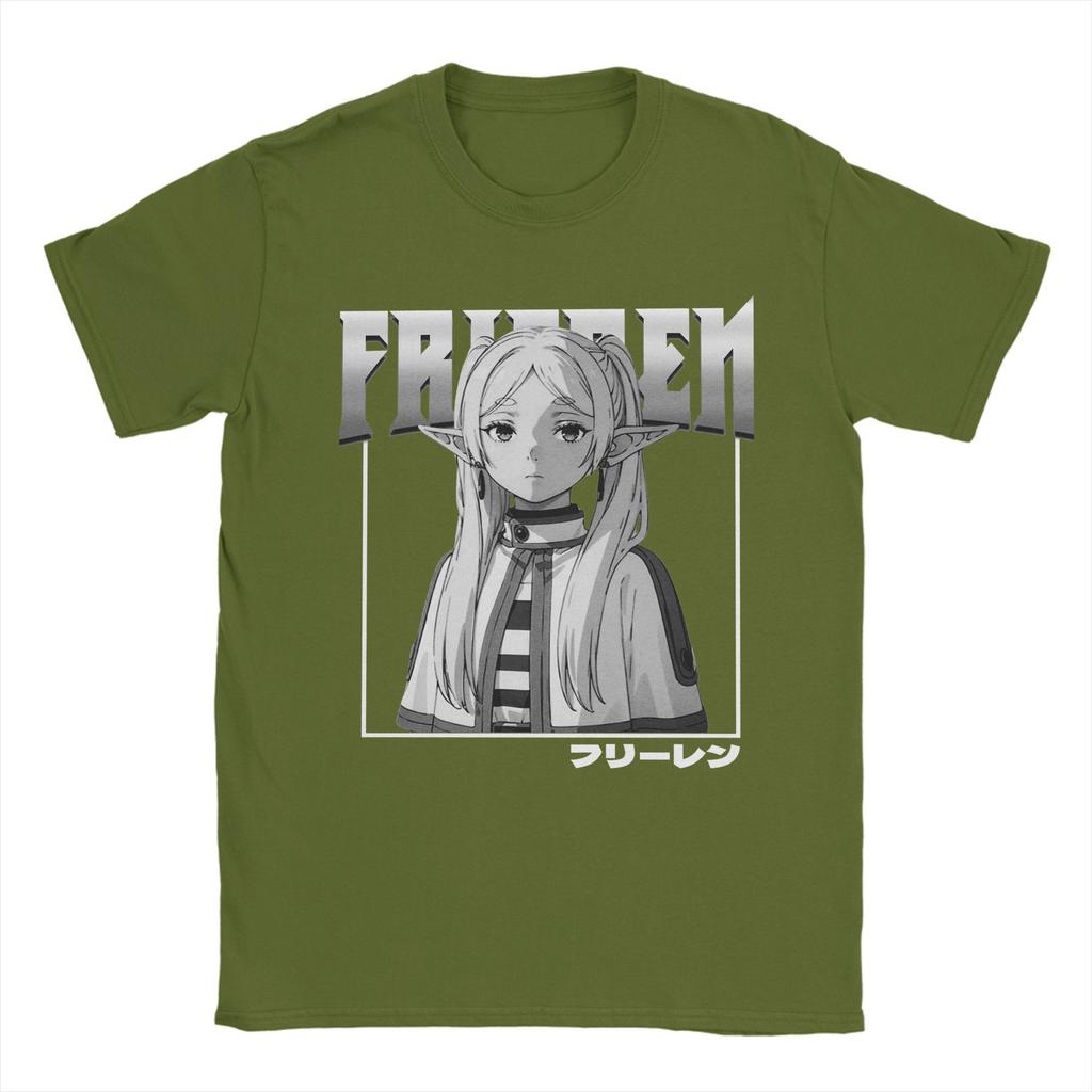Frieren Anime T-Shirts Men Anime Funny Cotton Tee Shirt Round Collar Short Sleeve T Shirts Printed Clothes