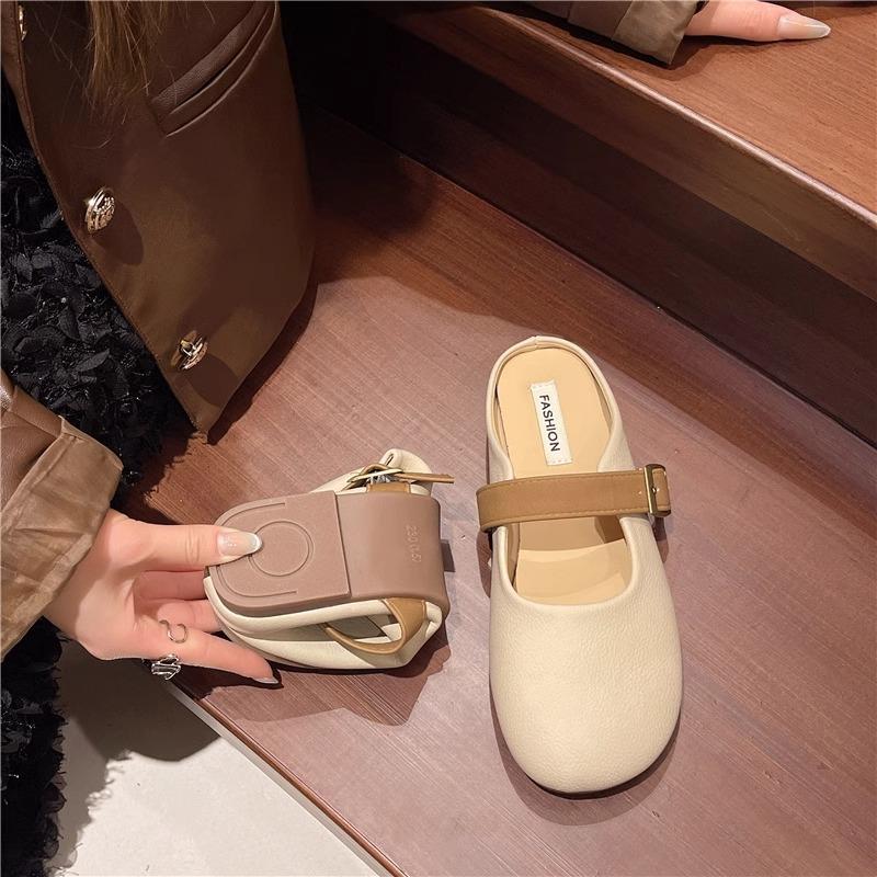Soft-soled Bag Head Half Slippers Women's Outer Wear Spring and Summer New Versatile Flat Shoes One Pedal Pregnant Women Half Support Single Shoes