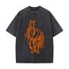 Golden Horse Flowing Mane Equestrian Silhouette Washed Short Sleeve Loose Streetwear Tee Hip Hop