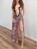Summer Black Sheer Mesh Beach Dress Women Elegant Sexy Lace-Up Cardigan Slim Maxi Dress Long Sleeve Holidays Party Dresses G0Ea