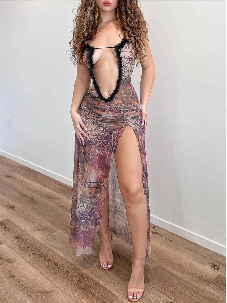 Summer Black Sheer Mesh Beach Dress Women Elegant Sexy Lace-Up Cardigan Slim Maxi Dress Long Sleeve Holidays Party Dresses G0Ea