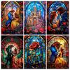 5D Diamond Painted Stained Window Glass Style "Beauty and The Beast" Decoration DIY Full Diamond Mosaic Inlaid Cross Stitch Set Gift
