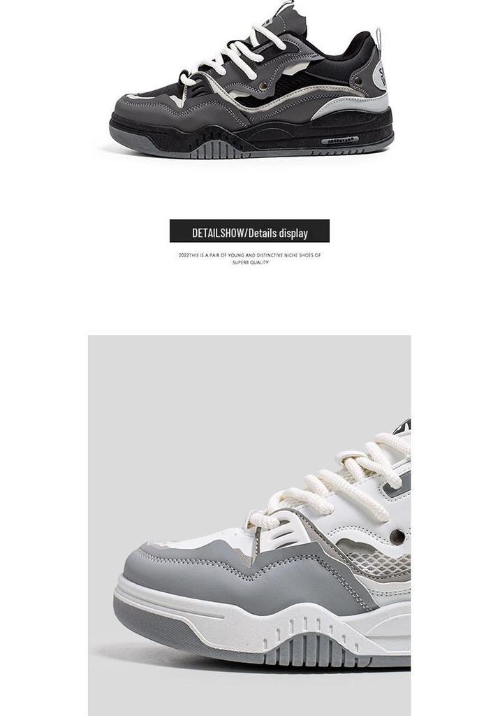 Men's Summer Sports Casual White Low-top Sneakers with Thick Sole