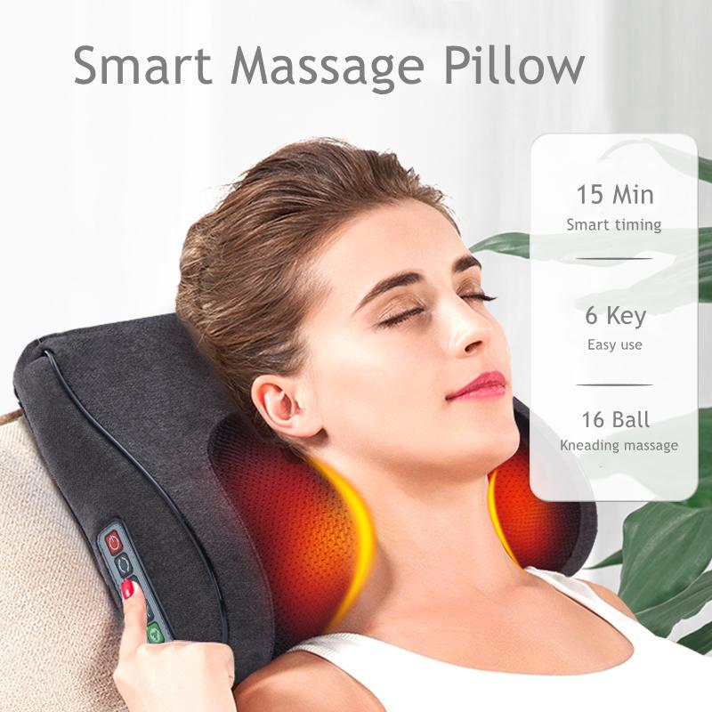 Electric Kneading Shiatsu Massage Pillow Inftared Heating Neck Massager Massage Cushion for Back Waist Body Health Massageador Relaxation
