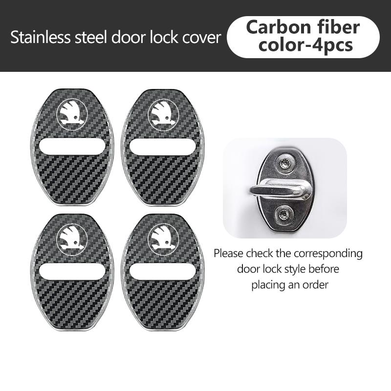 For Skoda 4PCS Car Door Lock Cover Stainless Steel Protection Accessories Rapid Octavia Derivative Enyaq-iV VisionS Yeti Scala