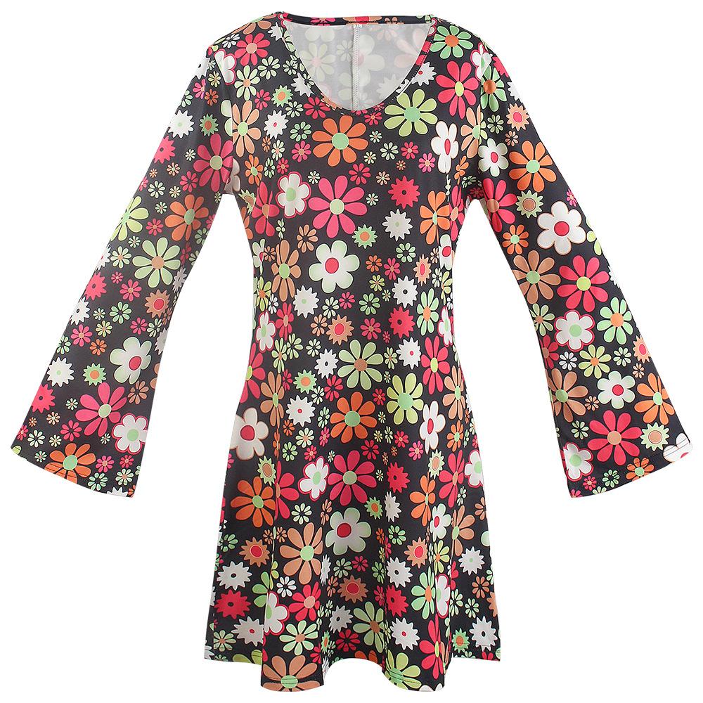Women Hippie Costume Carnival Party Party Disco 70's Dance Costume Set Headband Dress