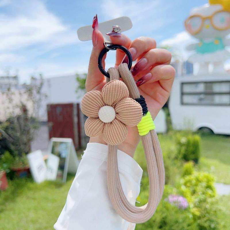Modisches dehnbares Nylon-Handy-Lanyard mit floralem Akzent T-förmigem Clip Universell für Smartphones Schlüsselanhänger