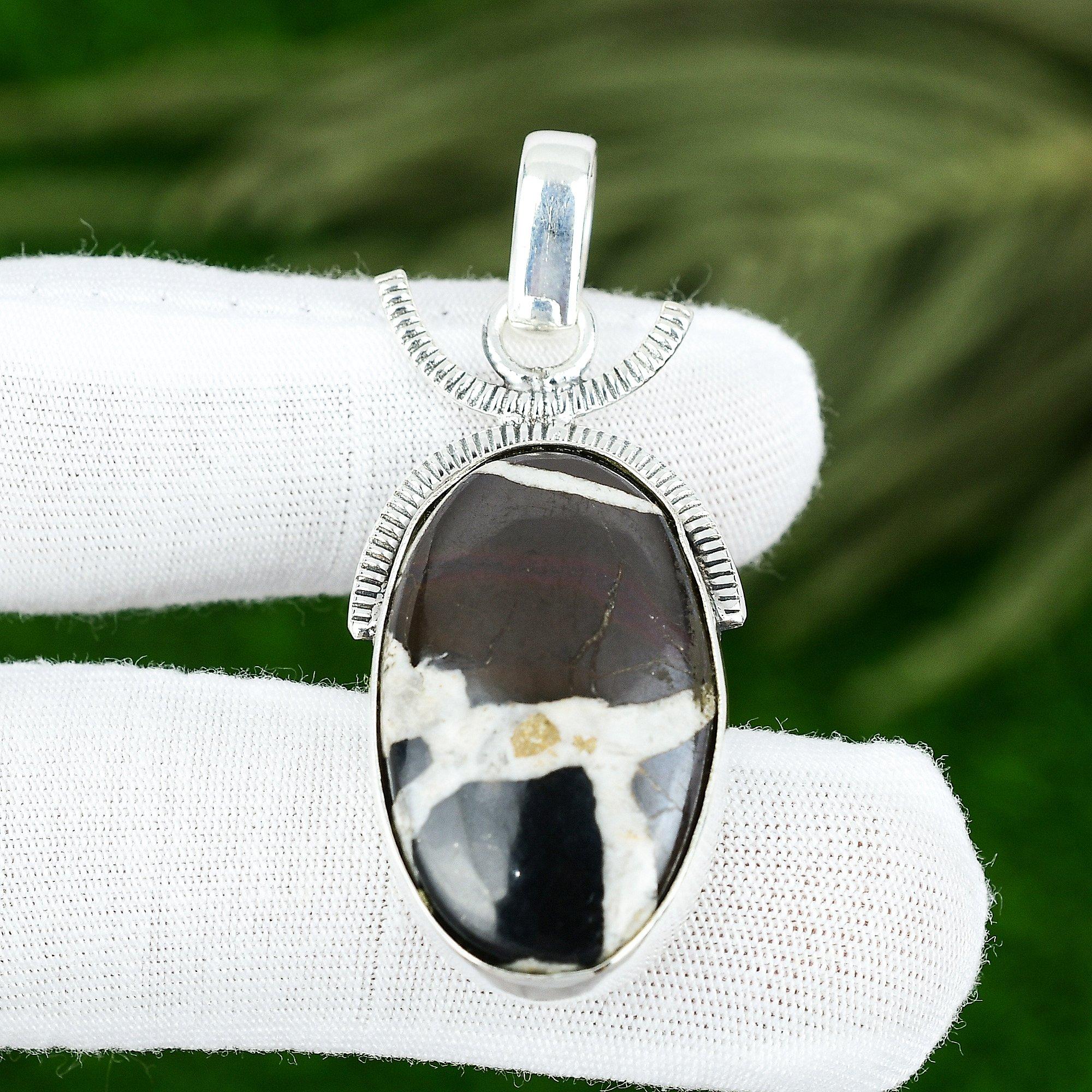 Natural Moroccan Mud Crack Fossil Gemstone Pendant 925 Sterling Silver For Girls