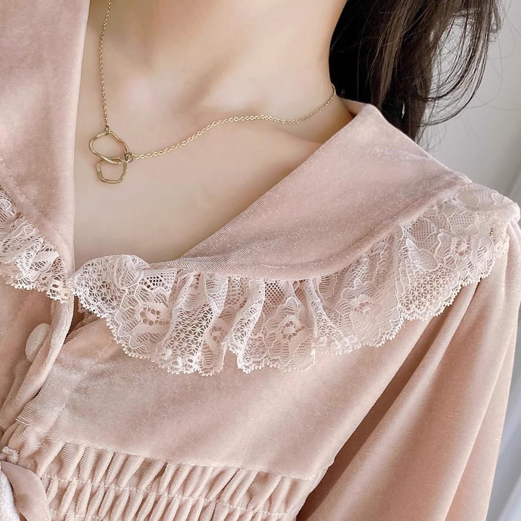 Golden velvet pajamas set new women's autumn and winter long-sleeved trousers lace lace air conditioner clothes cardigan loungewear