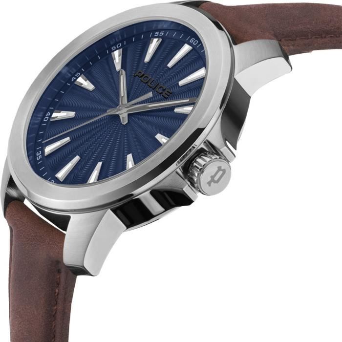 Montre Quartz Homme - POLICE - Mensor PEWJA2207803 - Acier inoxydable - Cadran Bleu - Bracelet Cuir Marron