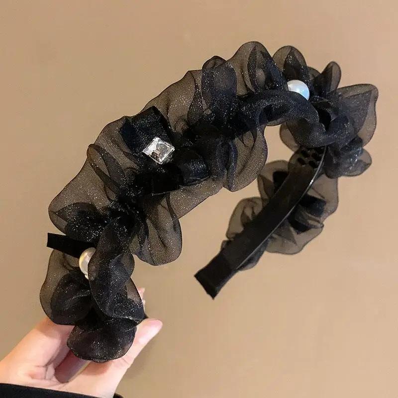 

Французская принцесса Повязка для волос Женщины Кружево Стразы Жемчуг Ободок Фея Темперамент Обруч Повязка для волос Девушки Аксессуар для волос Ювелирные изделия