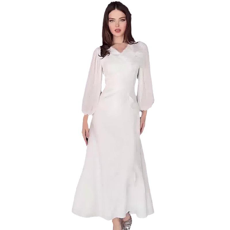 2024 Podzimní Lehké Zralé Jednobarevné Dlouhé Šaty s 3D Aplikací