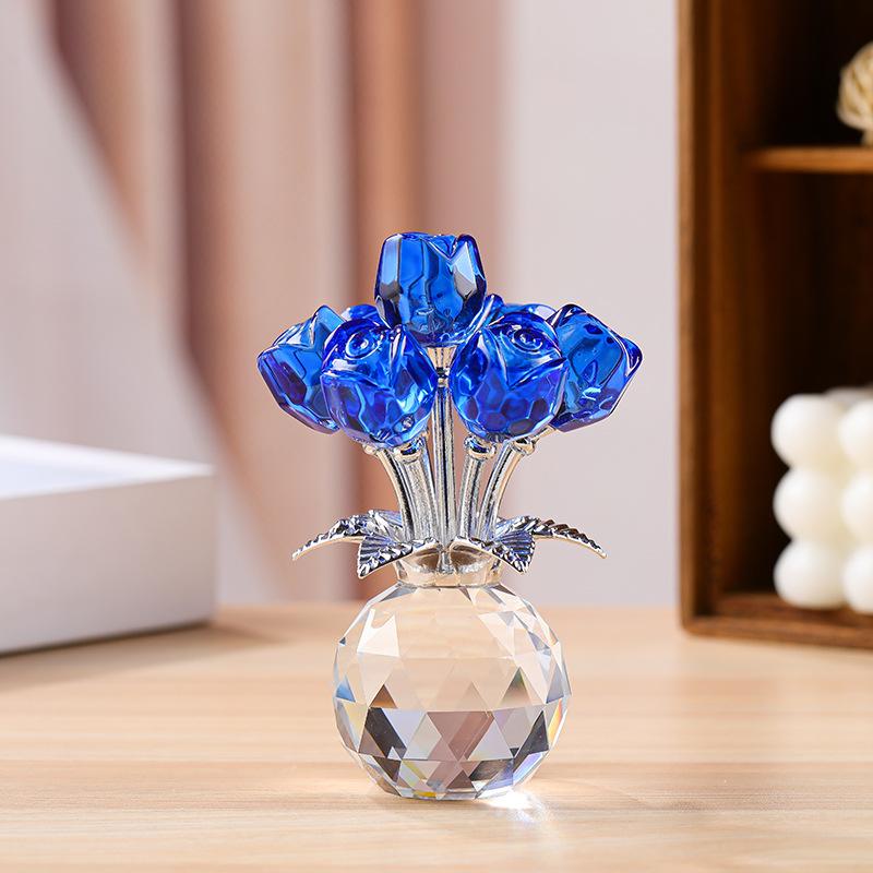 Ornate Crystal Rose Sculpture Handmade Artful Decor for Romantic Atmosphere