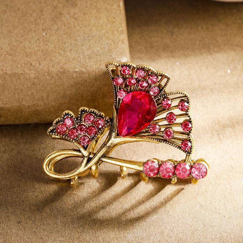Korean version exquisite hollowed-out ginkgo leaf crystal hairpin with frizzy hair clip accessory hairpin