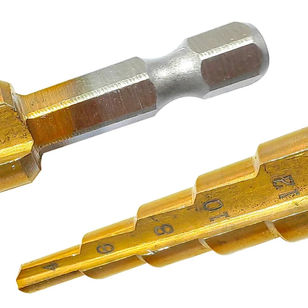 Hexagonal Handle Titanium Plated Ladder Drill Tower Drill Bit Set 3-12/4-12/4-20mm Small Three Piece Set Pocket Hole