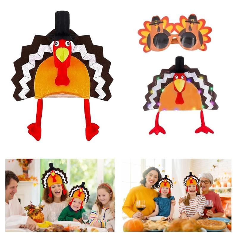 Thanksgiving Headgear for Adult LED Turkey Hat for Boys Girls Cartoon Plush Hat Festival Party Festival Celebration Hat