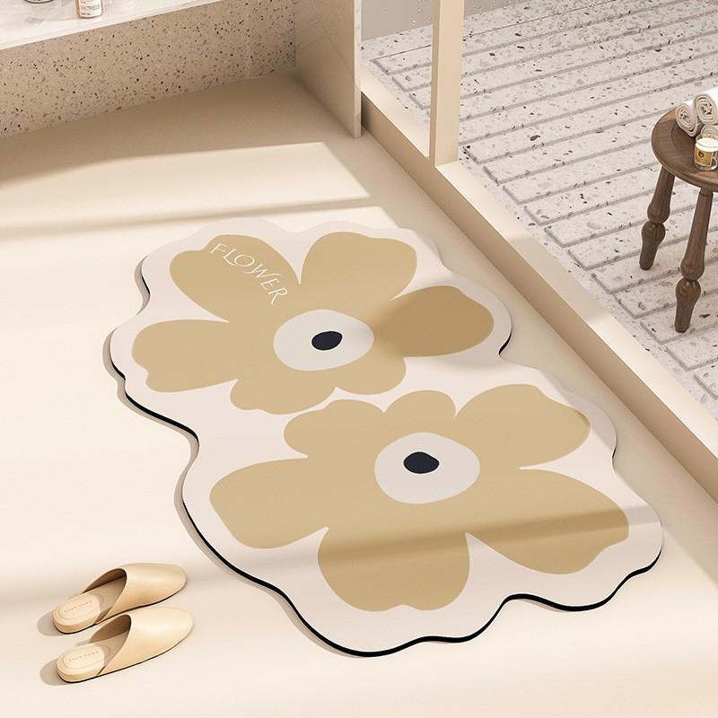 Bathroom Floor Mat Silicone Diatomaceous Mud Absorbent Non-Slip Door Shower Area Modern Floral