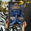 Metal Wall Art Poster Blue Buddha Statue 20x30cm Home Decor Gift