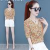 Floral Short Sleeve Chiffon Shirt for Women's Summer New Korean Version Top Loose V Neck Print Bottoming Blouse M-3XL