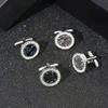 2 Stück / Set Neues High-End Mode Herren Hemd Kristall Manschettenknöpfe Luxus Design Silbern Rund Blaue Strasssteine Manschettenknöpfe