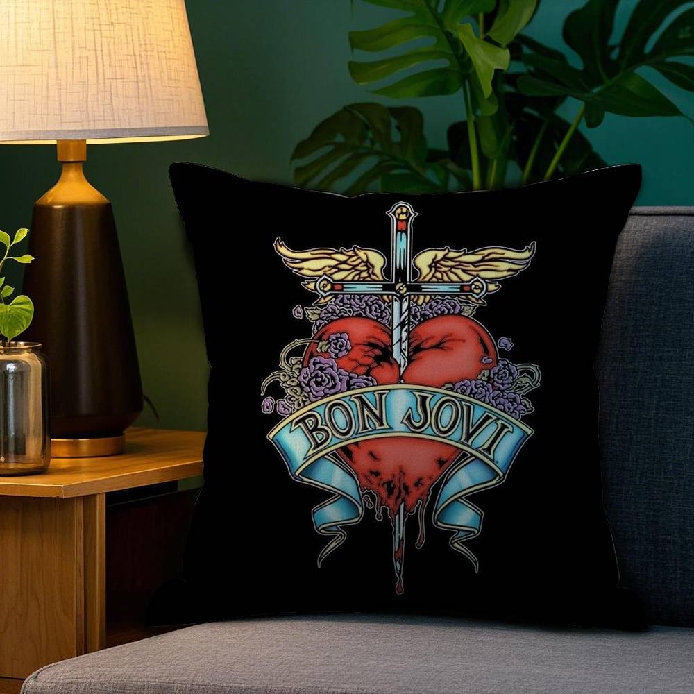 B-Bon J-Jovi Band Наволочка Плюшевая ткань Мягкая Двусторонняя печать Для дома Дивана Высокое качество Наволочка Подушка 12x12Inch