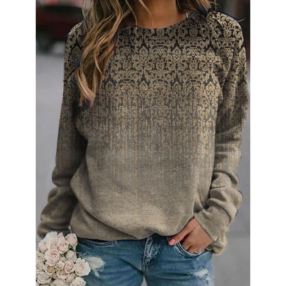 GMXIA Spring and Autumn Women's Retro Casual Fashion Crewneck National Style Hoodie