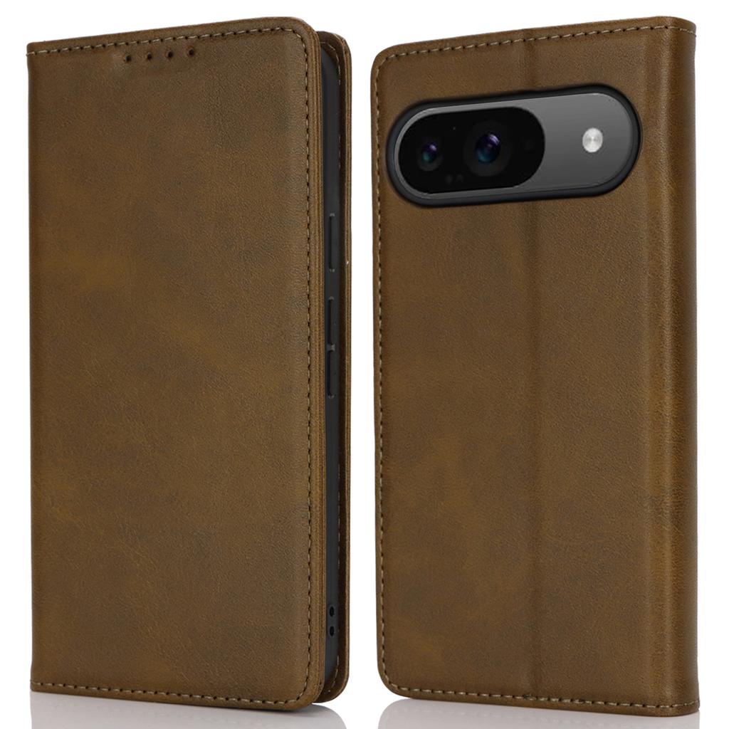 For Google Pixel 9/Pixel 9 Pro Case PU Leather Wallet Magnetic Closing Phone Cover -  Light Brown
