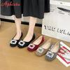 Aphixta Elegant Crystal Buckle Upper Women Flats Shoes Shallow Slip On Loafers Woman Red Sweet Shoes Soft Sole Ladies Shoes