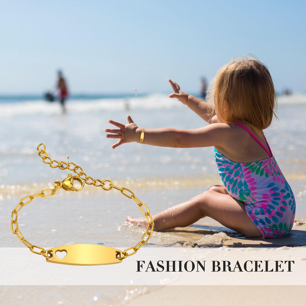 Vnox Free Engraving Name Bracelets for Girls Boys, Custom Date Name Bangles, Meaningful Gift for Newborns