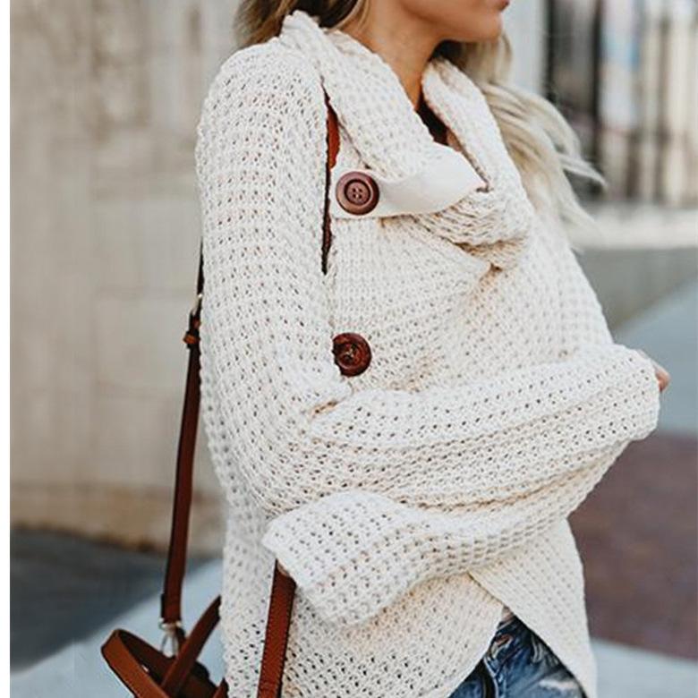 Casual Solid Knit Sweater Ladies V Neck Crew Neck Warm Daily Long Sleeve Blouse
