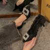 Fashion Women High Heels Fashion Square Rhinestone Buckle Pointed High Heels Shoes Elegant Temperament Women Party Wedding Shoes Tacones