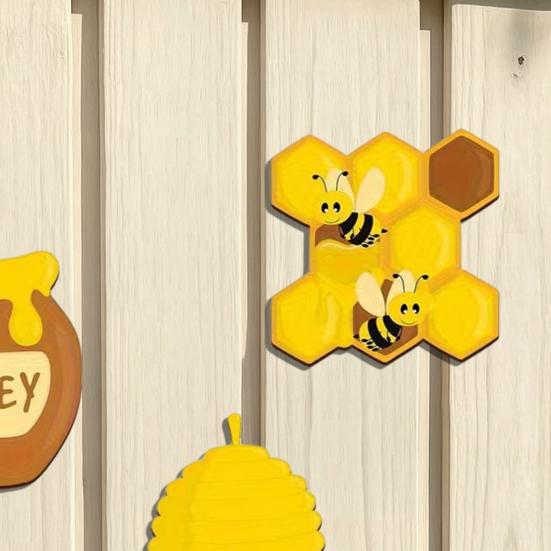 Yousheng 3 Pcs Rustic Wooden Bee Wall Art, Vintage Yellow Beehive Honeycomb Jar Wall Hanging Decor for Farmhouse, Wall, Patio, Fence, Indoor, Outdoor