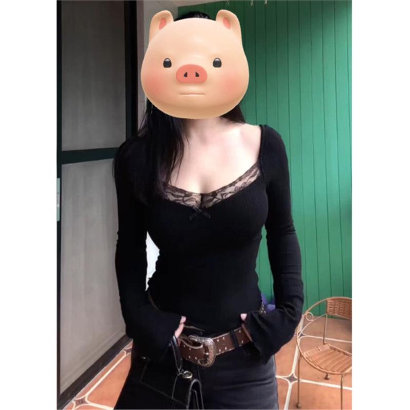 

Мисс Коко Белый Кружевной Лоскутный Вязаный Приталенный Свитер с Длинным Рукавом Medium чёрный