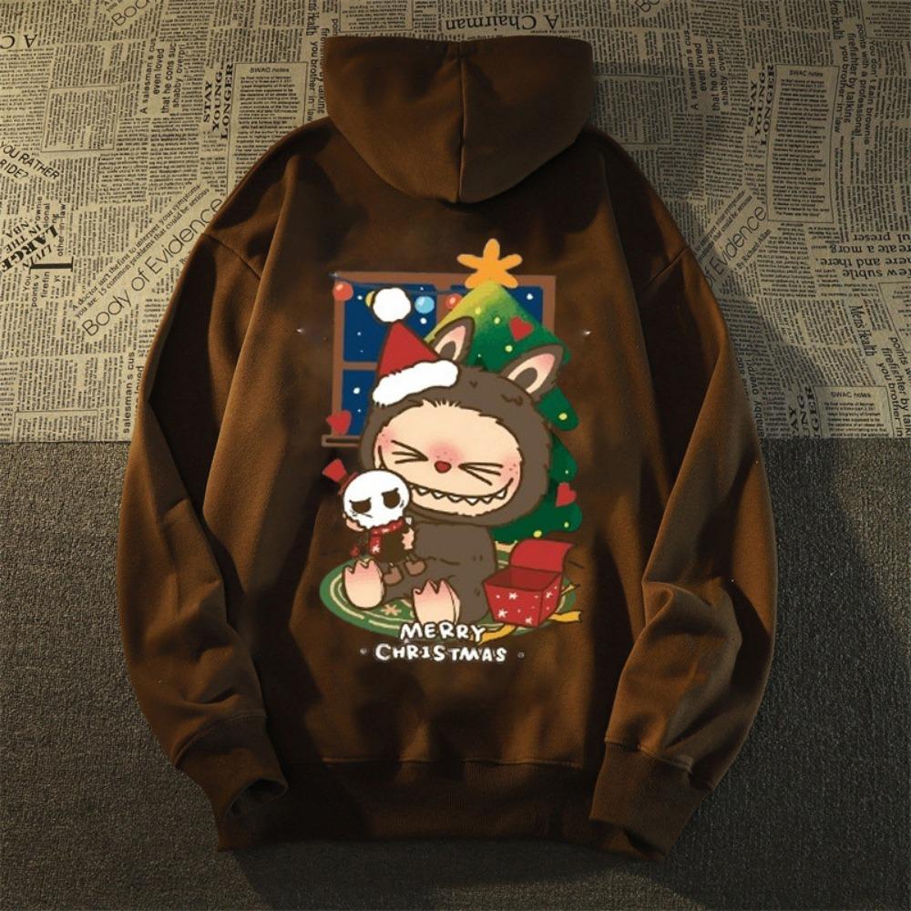 Cartoon Labubu Ladies Hoodie, Anime Christmas Print Autumn and Winter Hooded Sweater, Fashion All-match Loose Long-sleeved Ladies Top