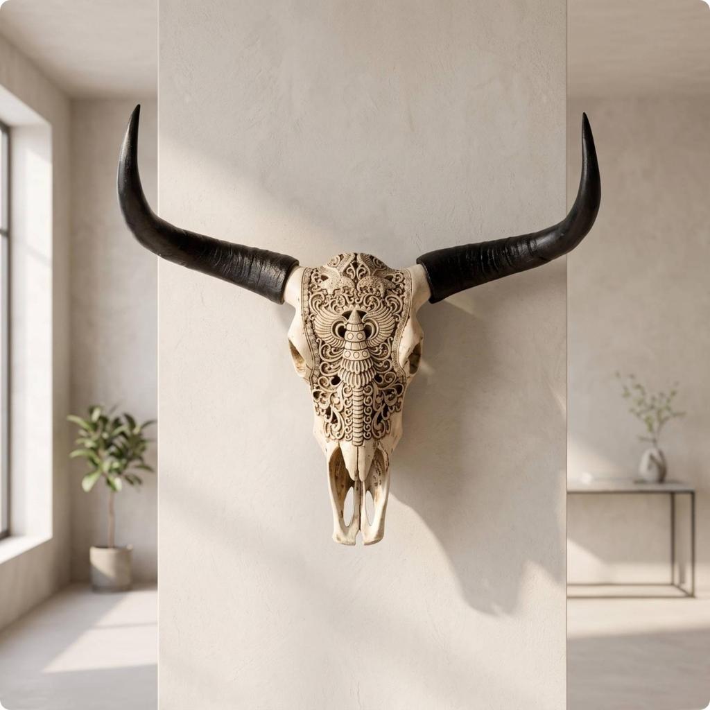 Southwestern Bull Skull Wall Decor Resin Hanging Farmhouse Boho