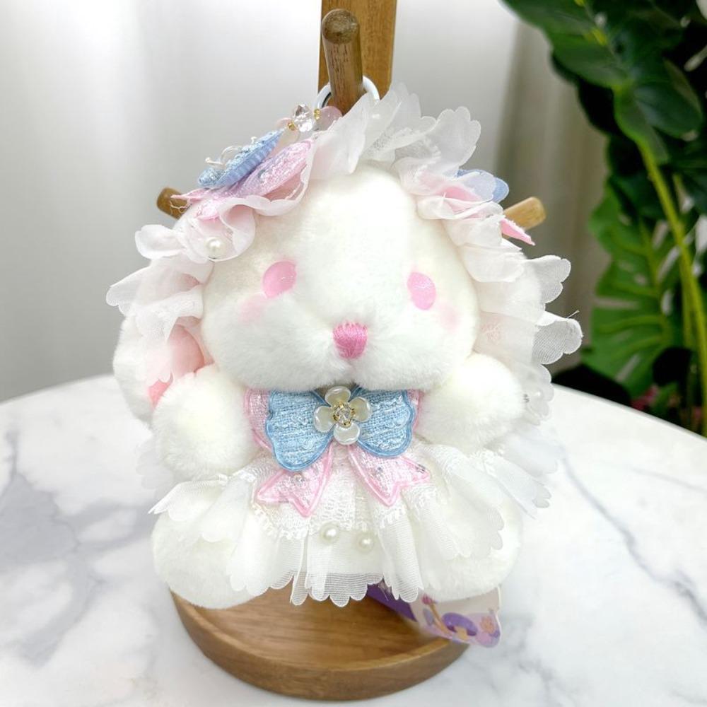 Princess Pearl Dress Plush Rabbit Keychain Cartoon Drooping Ear Rabbit Pendant  Backpack Decor