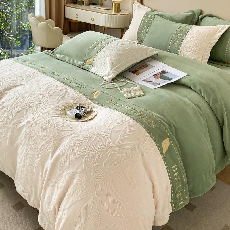 Thickened Milk Fleece Four-Piece Double-Sided Fleece Quilt Cover Solid Color Bed Sheet Mattress Quilt Cover Dormitory Bedding